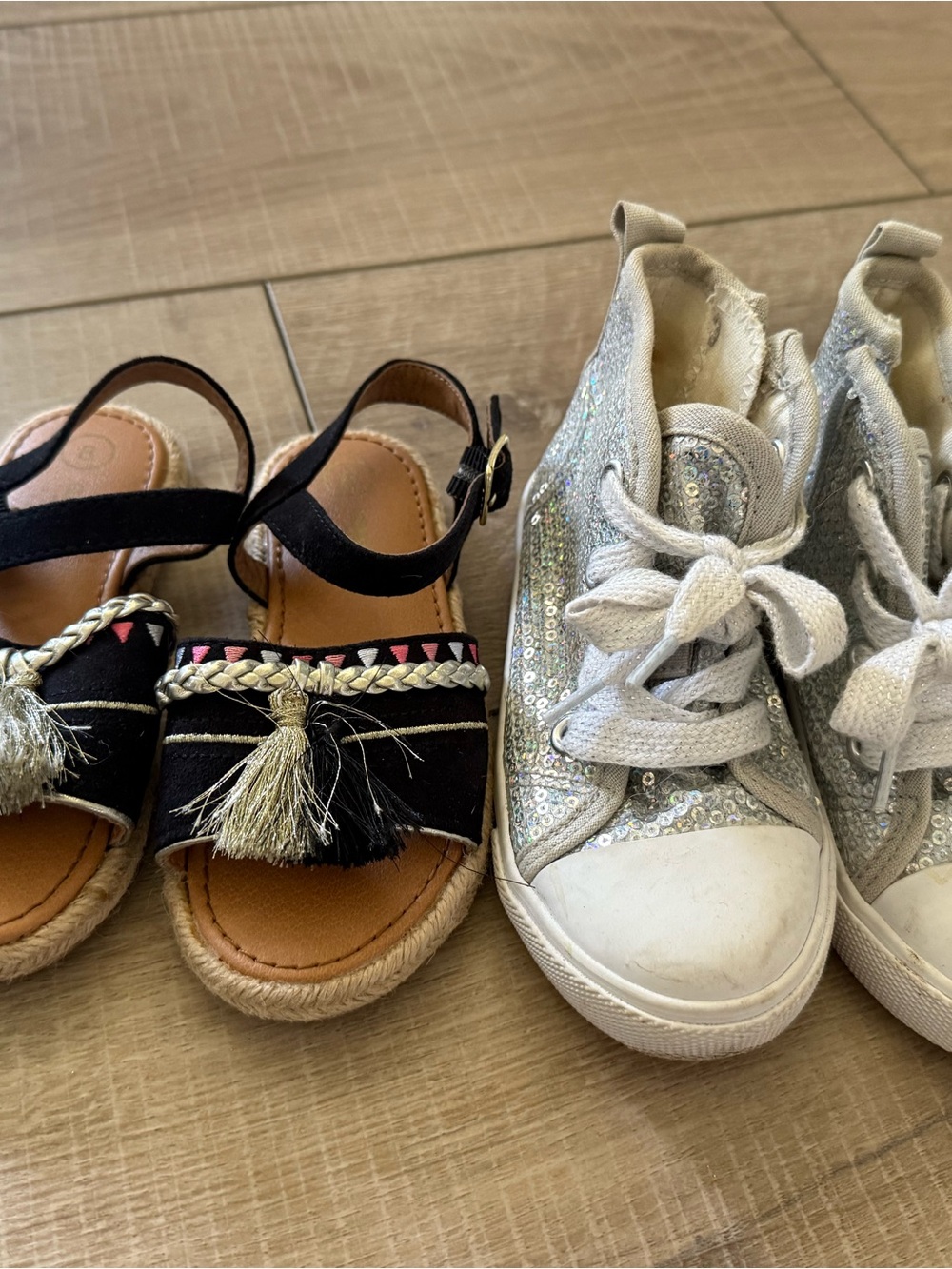 Gymboree Black Tassel Sandals and cat and jack sequin sneakers